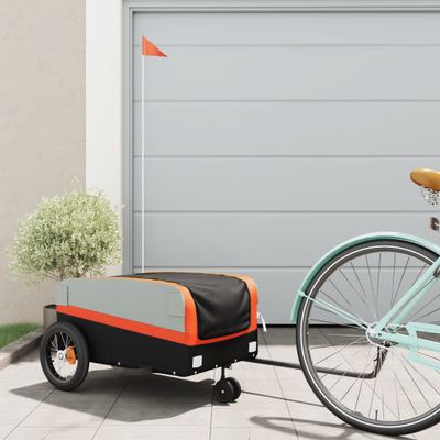 vidaXL Vozík za bicykel, čierno oranžový 30 kg, železo