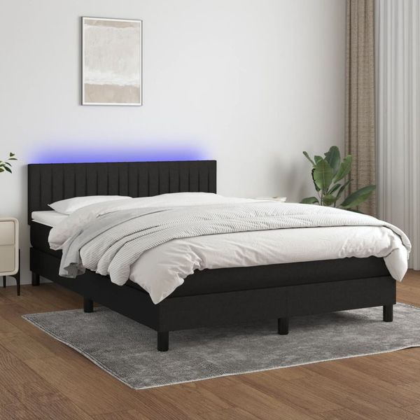 vidaXL Posteľ boxsping s matracom a LED čierna 140x200 cm látka