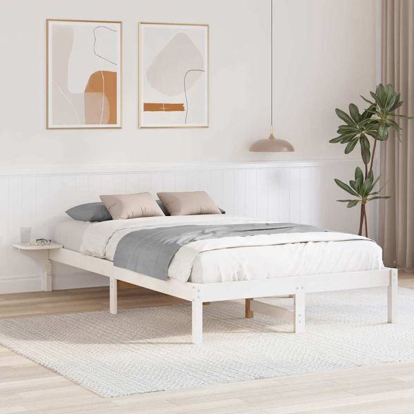 vidaXL Rám postele Biela 140 x 190 cm Masívne borovicové drevo