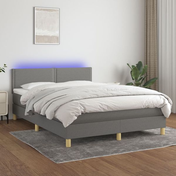 vidaXL Posteľ boxsping s matracom a LED tmavosivá 140x200 cm látka