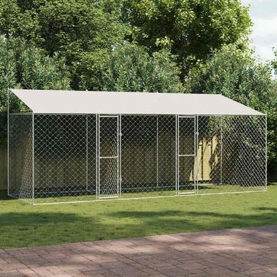 vidaXL Klietka pre psa s strechou Strieborná 600 x 200 x 256 cm