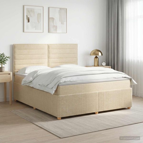 vidaXL Posteľ boxspring s matracom Krémová 140 x 200 cm Látka