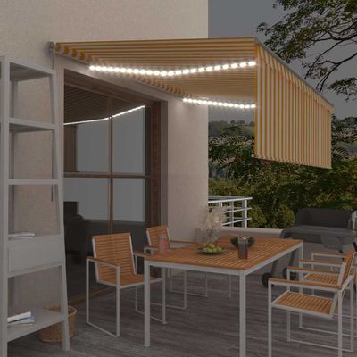 vidaXL Ručne zaťahovacia markíza s tienidlom a LED 4x3 m žlto-biela