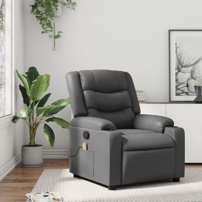 vidaXL Masážne kreslo s polohovacím mechanizmom, sivé, umelá koža