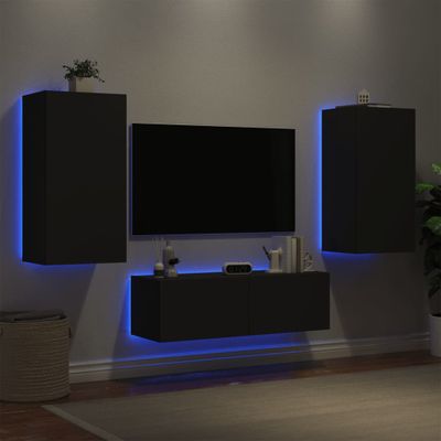 vidaXL 3-dielne TV nástenné skrinky s LED svetlami čierne