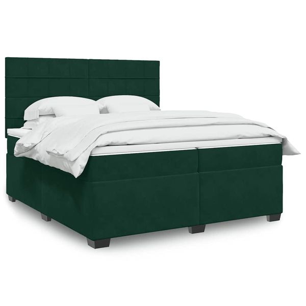 vidaXL Posteľný rám boxsping s matracom tmavozelený 200x200 cm zamat