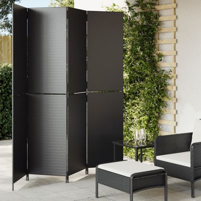 vidaXL Paraván 4 panely čierny polyratan