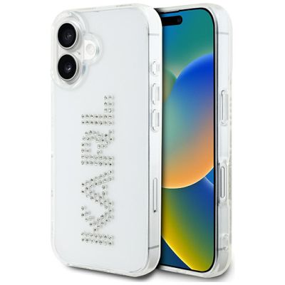 Puzdro Karl Lagerfeld HC IML Rhinestones Logo pre iPhone 16 Transparentné