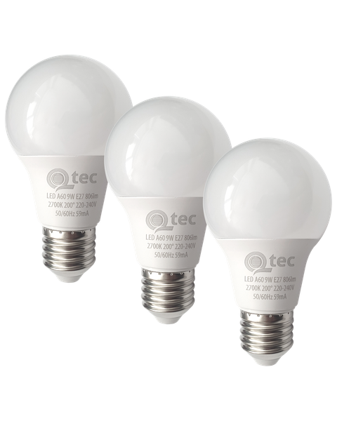 LED žiarovky 9W/806lm/A60/E27 teplá biela 3 PACK Qtec