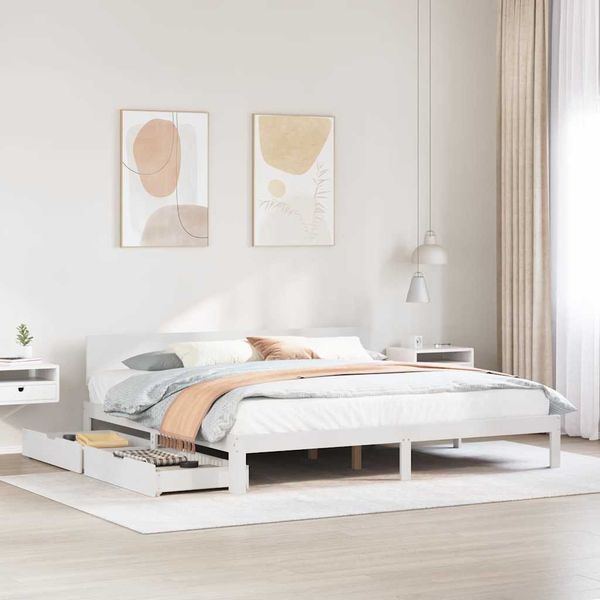 vidaXL Posteľný rám so zásuvkami biely 200x200 cm borovicový masív
