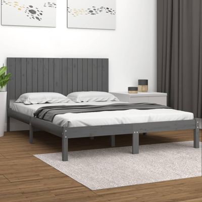 vidaXL Posteľný rám, sivý, drevený masív 180x200 cm, Super King