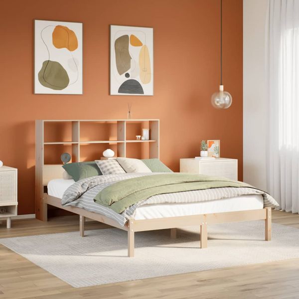 vidaXL Posteľ s knižnicou bez matraca 120x190 cm borovicový masív