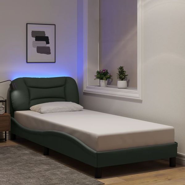 vidaXL Rám postele s LED bez matraca Hvar tmavosivá 90x190 cm látka