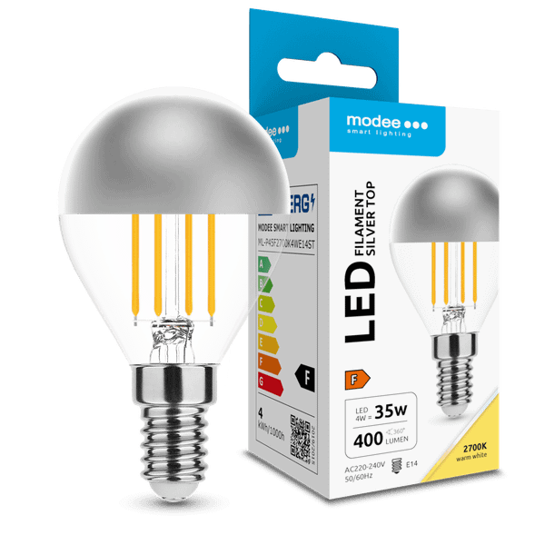 Modee LED žiarovka Filament Globe Mini P45 Silver Top 4W E14 400lm teplá biela (ML-P45F2700K4WE14ST)