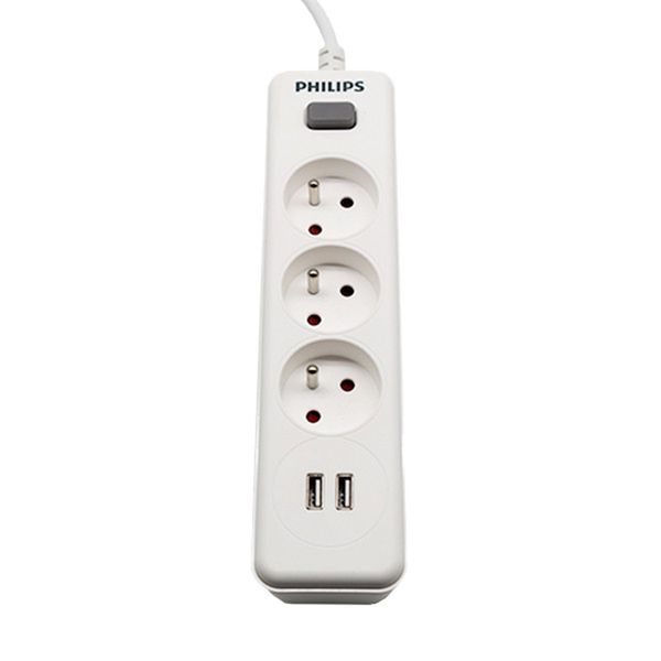 Predlžovací kábel PHILIPS 3 zásuvky + 2 USB 2m 10A biela