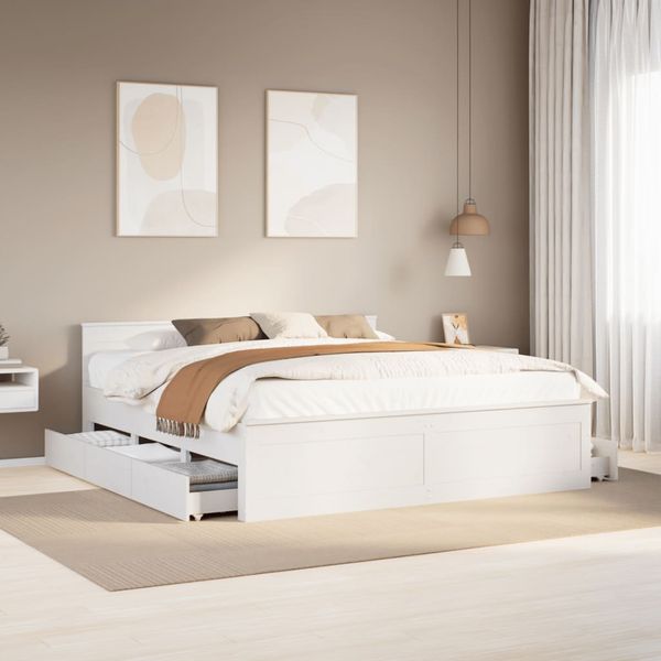 vidaXL Posteľ bez matraca so čelom biela 200x200cm masív. borovica