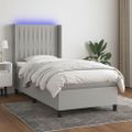 vidaXL Posteľ boxsping s matracom a LED bledosivá 90x190 cm látka