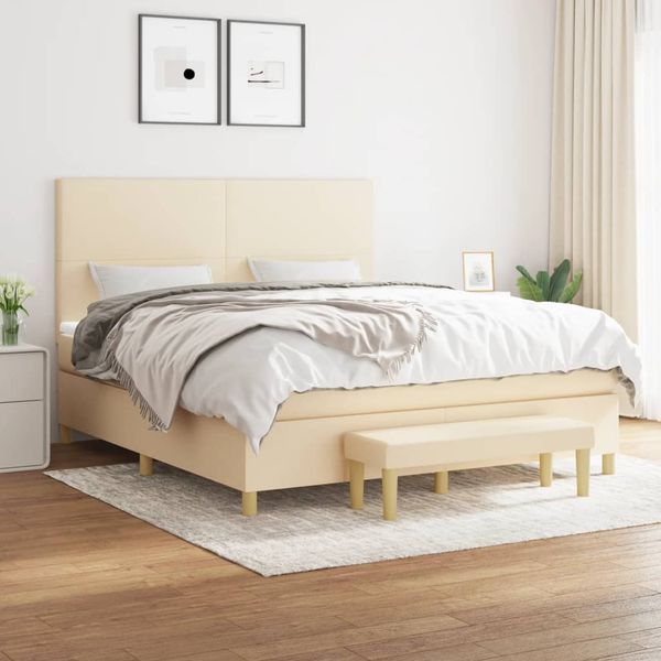 vidaXL Posteľný rám boxspring s matracom krémový 160x200 cm látka
