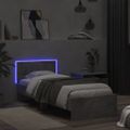 vidaXL Posteľný rám s čelom a LED svetlami betónovo sivý 90x190 cm