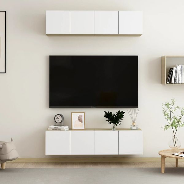 vidaXL TV skrinky 4 ks, biela+sonoma 60x30x30 cm, kompozitné drevo
