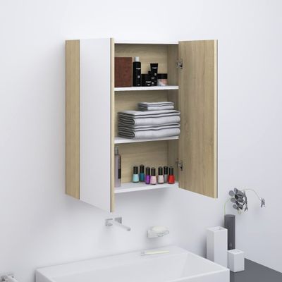 vidaXL Kúpeľňová zrkadlová skrinka 60x15x75 cm MDF biela a dubová