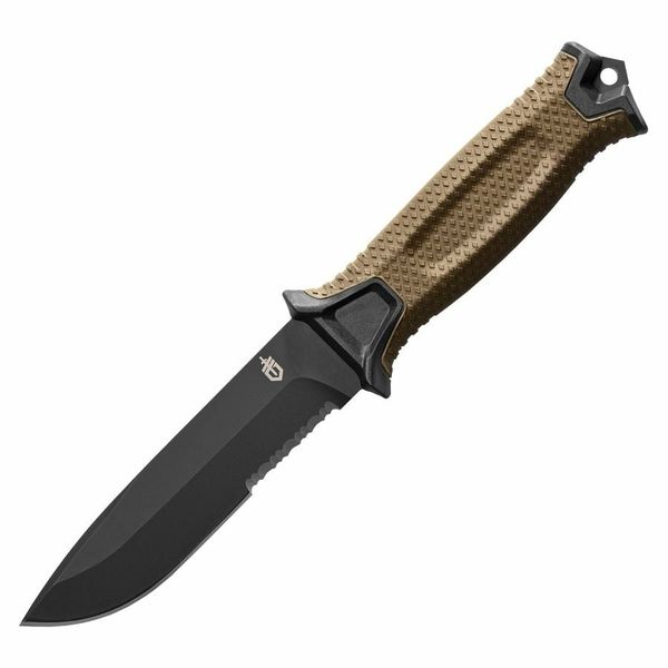 Gerber 31-003655 STRONGARM Part. Serrated outdoorový nôž 12,5 cm, čierna, hnedá, FRN/guma, puzdro