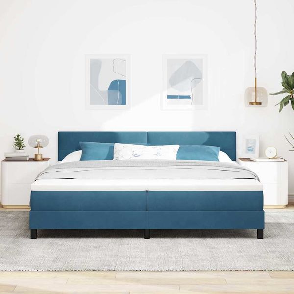 vidaXL Posteľ s pružinovým rámom Tmavomodrá 200 x 200 cm Zamat