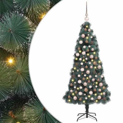 vidaXL Umelý predsvietený vianočný stromček s guľovými sadami 150 cm