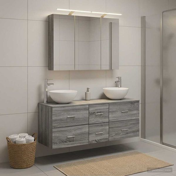 vidaXL Sada kúpeľňového nábytku 4 pcs Sivý Sonoma