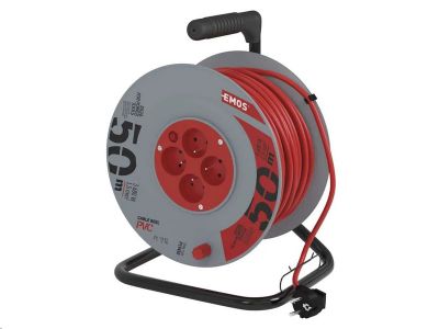 Prodlužovací kabel EMOS P19450 na bubnu 50 m / 4 zásuvky / červený / PVC / 230 V / 1,5 mm2