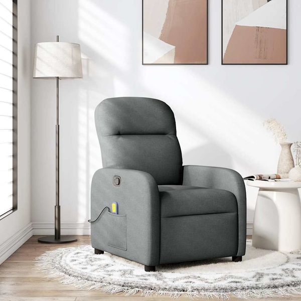 vidaXL Masážne kreslo s polohovacím mechanizmom, tmavosivá látka