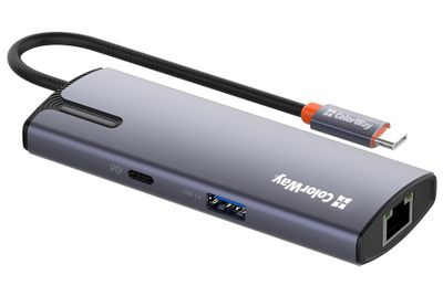 COLORWAY 6v1 USB hub/ 1x USB-C/ 1x RJ45/ 4x USB-A Dokovací stanice, USB-C, 4× USB 3.0, USB-C PD 100W, 1× RJ45, šedá
