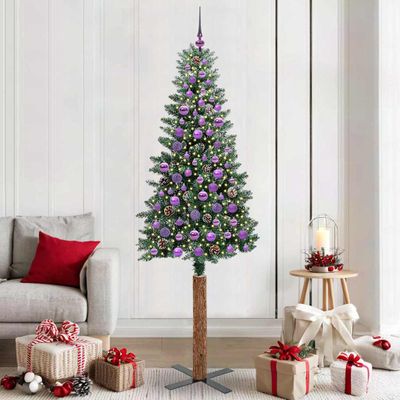 vidaXL Úzky vianočný stromček s 300 LED-i so stojanom Zelená 210 cm