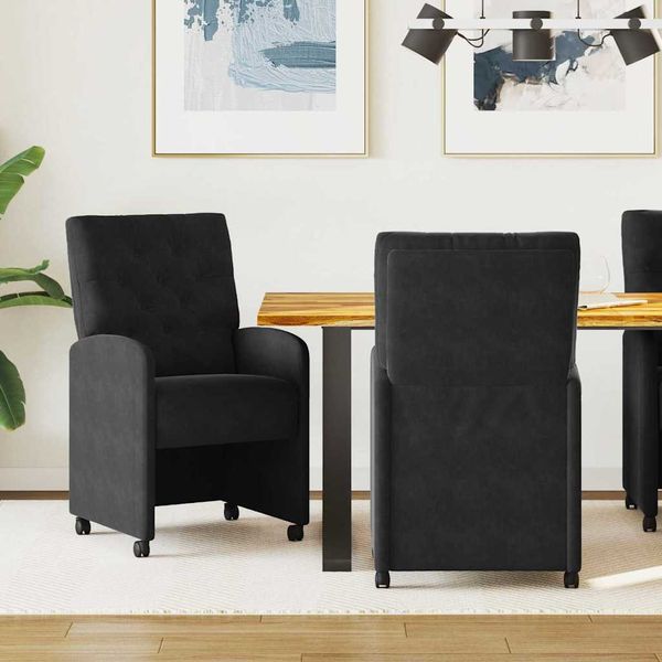 vidaXL Jedálenské stoličky na kolieskach 2 pcs Čierna 58 x 67 x 97 cm