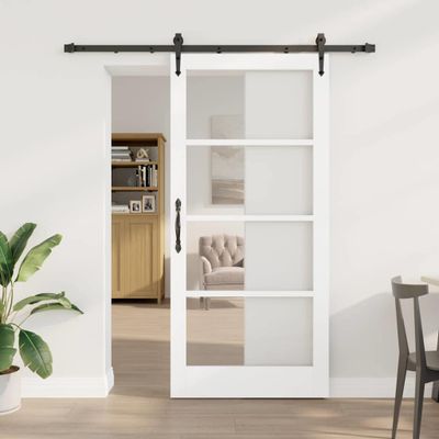 vidaXL Posuvné dvere Biela 93 x 202 cm Masívne borovicové drevo a sklo