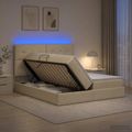 vidaXL LED úložná posteľ s matracom Krémová 200 x 200 cm Látka