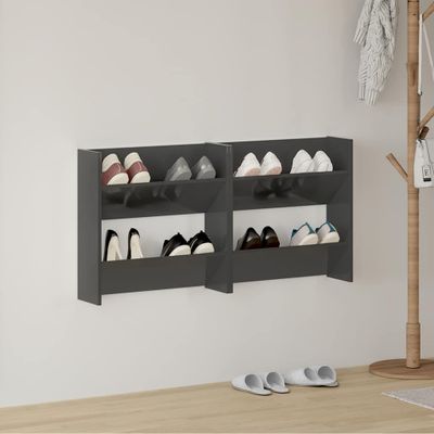 vidaXL Nástenné skrinky na topánky 2 ks, lesklé sivé 60x18x60 cm