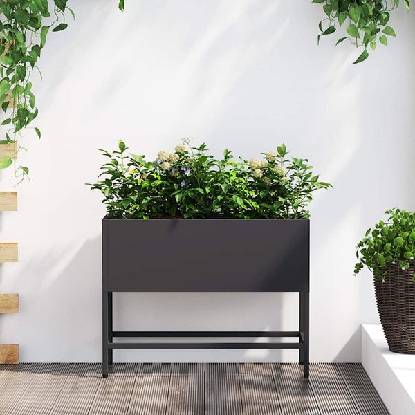 vidaXL Zvýšený záhradný kvetináč Čierna 60 x 26 x 45 cm Oceľ