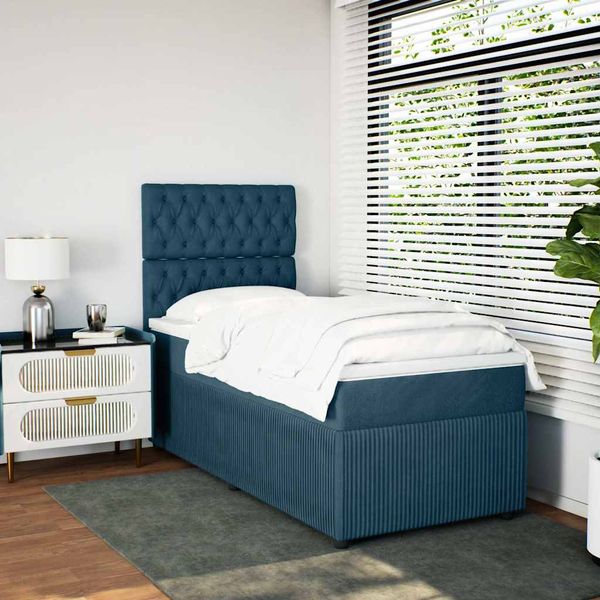 vidaXL Posteľný rám boxsping s matracom modrá 90x190 cm zamat