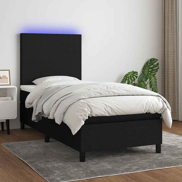 vidaXL Posteľ boxsping s matracom a LED čierna 100x200 cm látka
