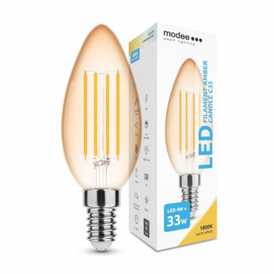Modee LED Filament Amber Candle C35 4W E14 360 lm, teplá biela, stmievateľná (ML-CFA1800K4WE14)