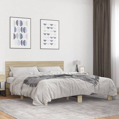 vidaXL Posteľný rám dub sonoma 200x200 cm kompozitné drevo a kov