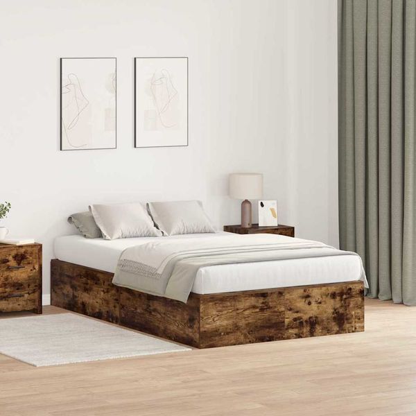 vidaXL Rám postele s úložným prostorem Dymová dub 120 x 190 cm