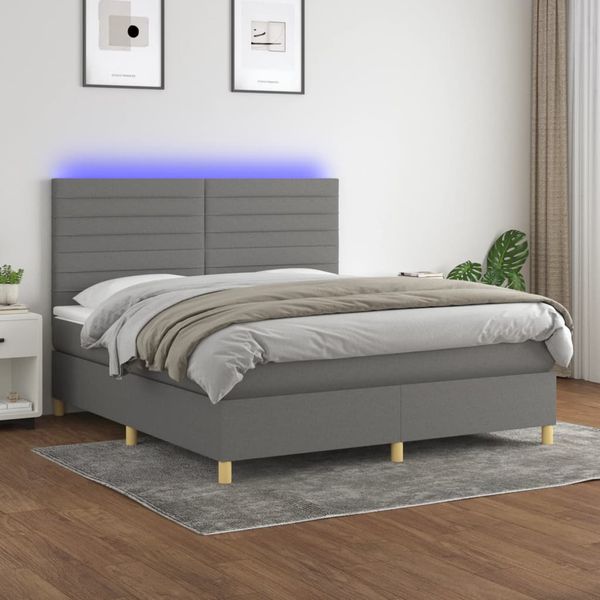 vidaXL Posteľ boxsping s matracom a LED tmavosivá 160x200 cm látka