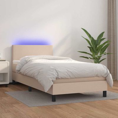 vidaXL Boxspring posteľ matrac a LED kapučínová 80x200cm umelá koža