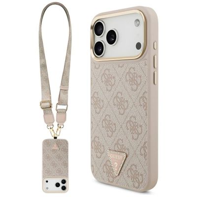 Guess 4G Triangle Logo & Big Strap Metal Buttons MagSafe puzdro pre iPhone 17 Pro Max ružová