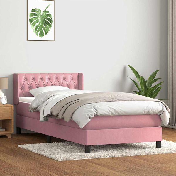 vidaXL Posteľný rám boxsping s matracom ružový 100x210 cm zamat