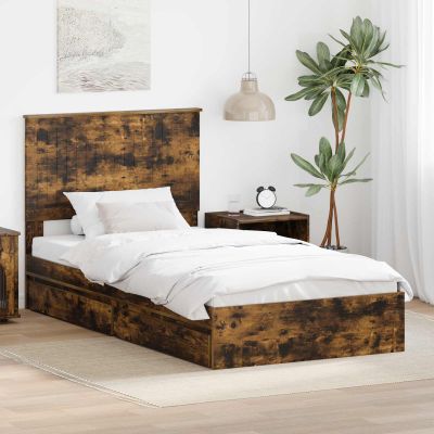 vidaXL Úložná posteľ Dymová dub 100 x 200 cm Kompozitné drevo