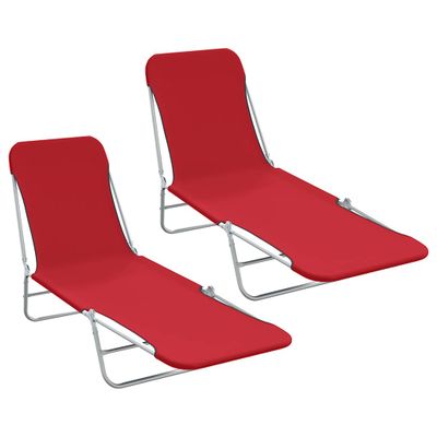 vidaXL Skladacie záhradné ležadlá 2 ks, oceľ a látka, červené