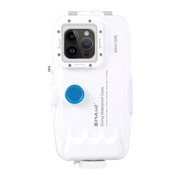 Plastikowe wodoodporne etui Puluz na iPhone 15 Plus/15 Pro Max/14 Plus/14 Pro Max/13 Pro Max/12 Pro Max/11 Pro Max (biały)